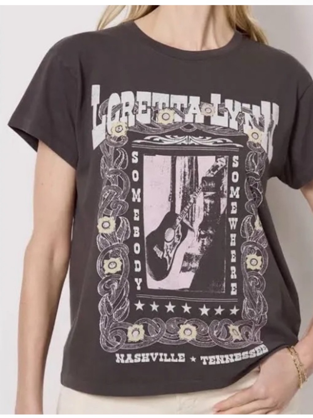 Daydreamer Brown Graphic Guitar Tee with Yellow Accents